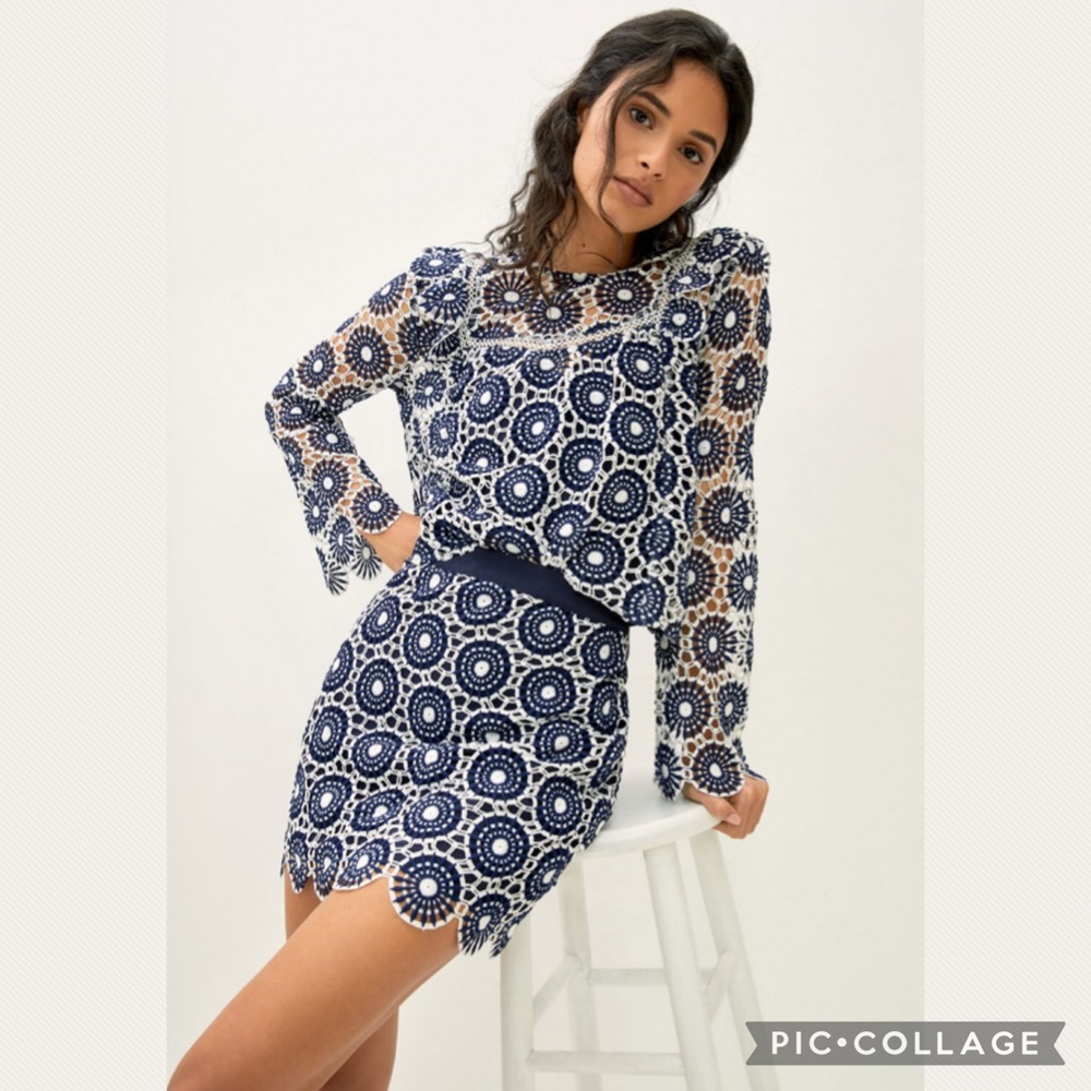Anthropologie En Saison Crochet Skirt Set in Navy